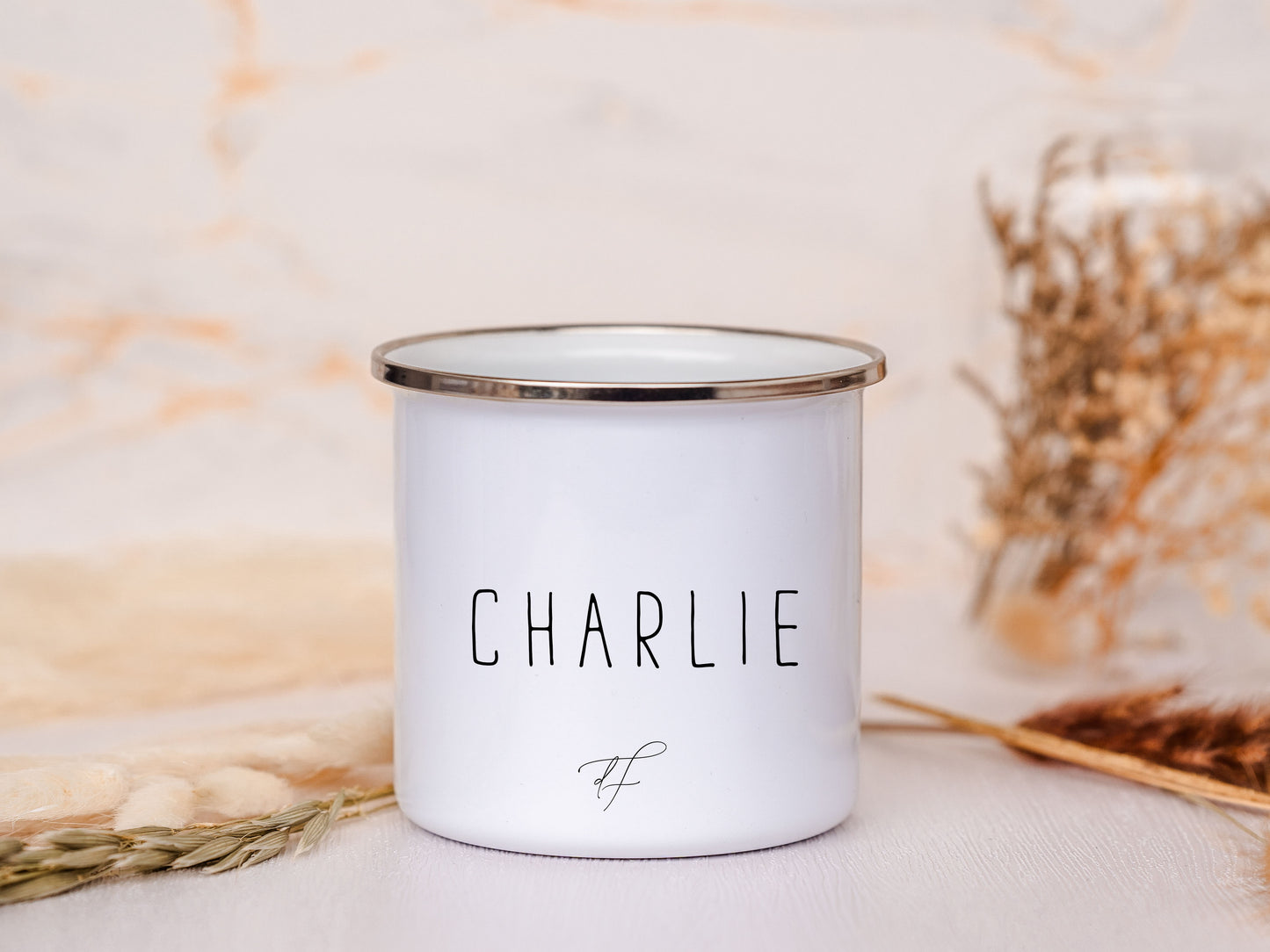 Emaille Tasse personalisiert - Eule "kleene Guste"