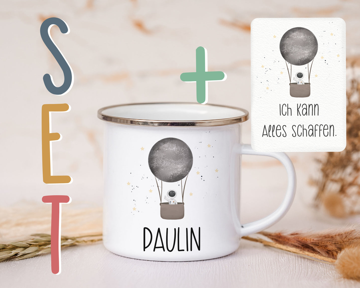 Emaille Tasse personalisiert - Astronaut