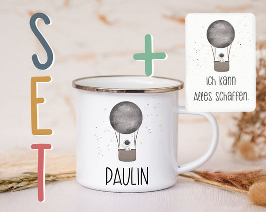 Emaille Tasse personalisiert - Astronaut