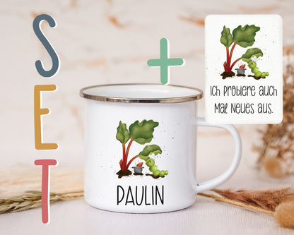 Emaille Tasse personalisiert - Raupe