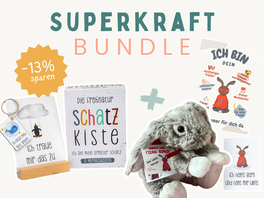 SUPERKRAFT BUNDLE . Super-Hase-Set + 31 Mutmachkarten "Schatzkiste"
