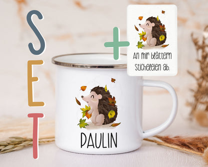 Emaille Tasse personalisiert - Igel