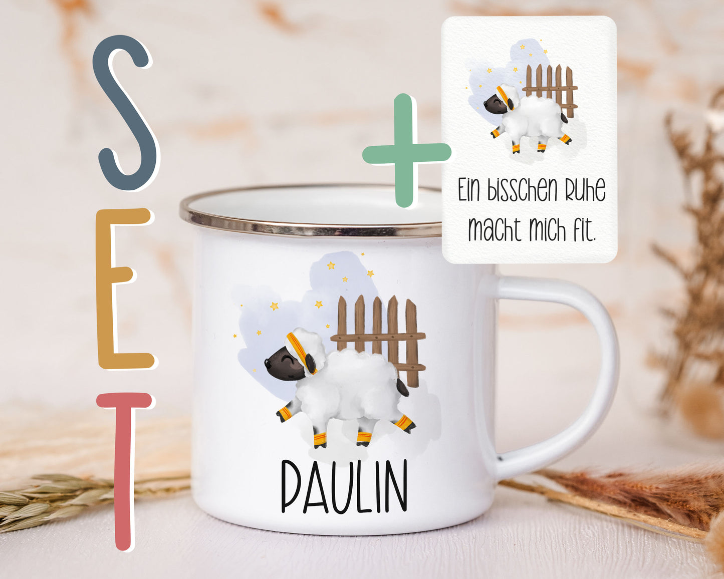 Emaille Tasse personalisiert - Schaf