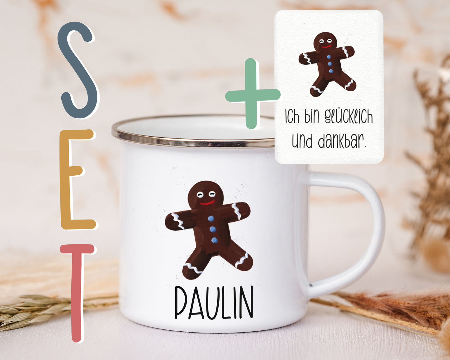 Emaille Tasse personalisiert - Pfefferkuchenmann