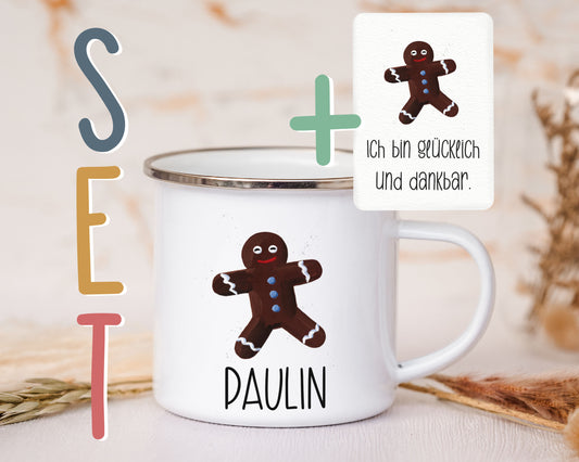 Emaille Tasse personalisiert - Pfefferkuchenmann