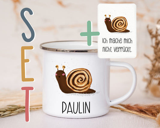 Emaille Tasse personalisiert - Schnecke
