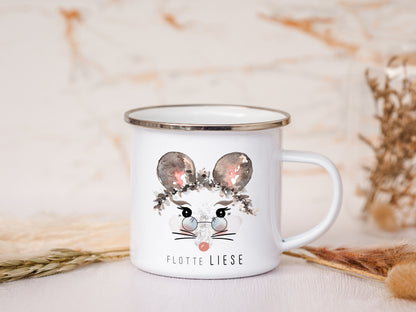 Emaille Tasse personalisiert - Maus "flotte Liese"