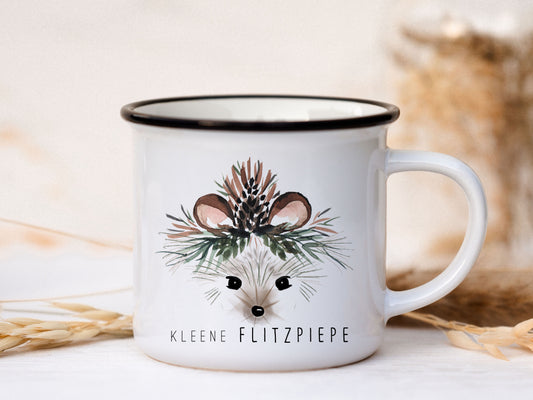 Keramik Emaille-Look Tasse - Igel "kleene Flitzpiepe"