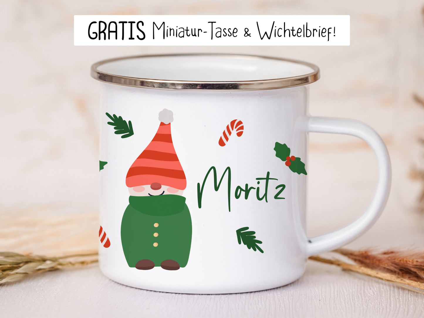 Emaille Tasse personalisiert - Wichtel