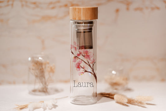 Glasflasche personalisiert - Kirschblüte