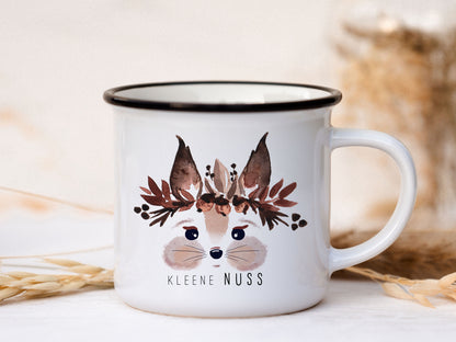 Keramik Emaille-Look Tasse personalisiert - Eichhörnchen "kleene Nuss"