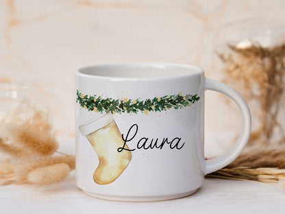 Keramik Tasse personalisiert - Weihnachtsstrumpf