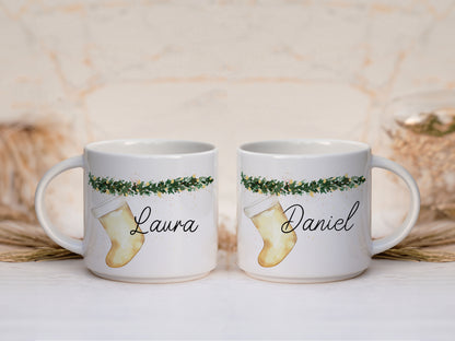 Keramik Tasse personalisiert - Weihnachtsstrumpf