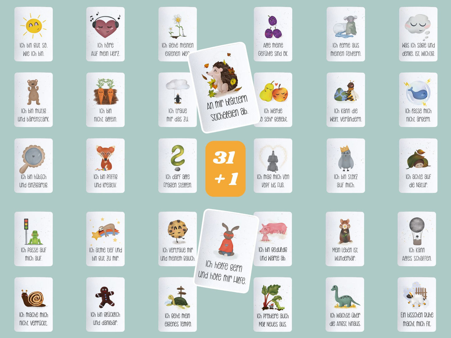 31 Mutmachkarten-Set "Schatzkiste" mit Schlüsselanhänger & Kartenständer