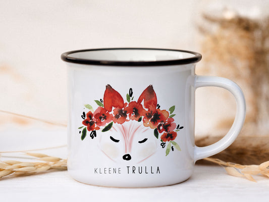 Keramik Emaille-Look Tasse personalisiert - Fuchs "kleene Trulla"