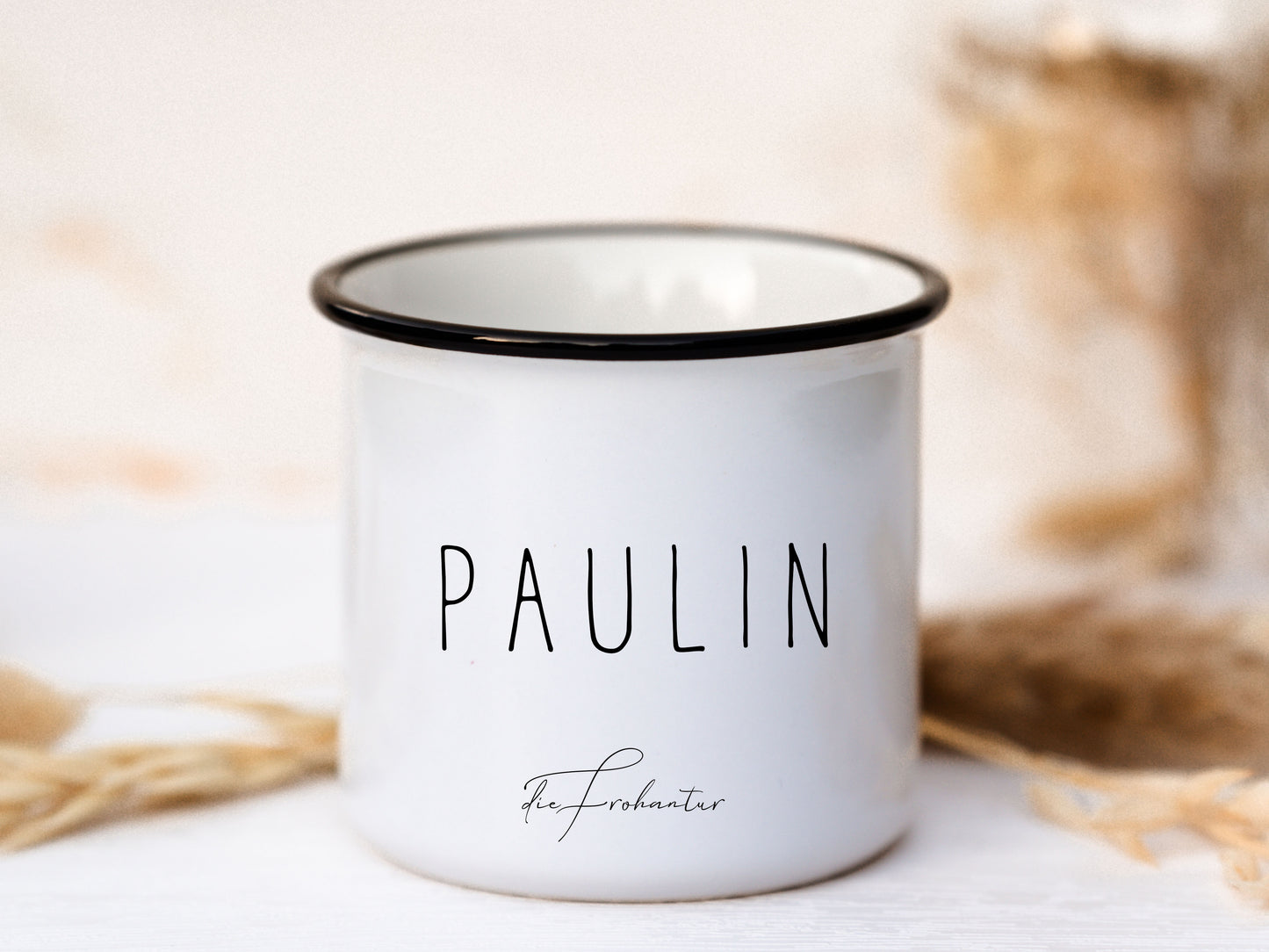 Keramik Emaille-Look Tasse personalisiert - Eichhörnchen "kleene Nuss"