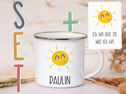 Emaille Tasse personalisiert - Sonne