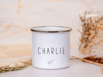 Emaille Tasse personalisiert - Igel "kleene Flitzpiepe"