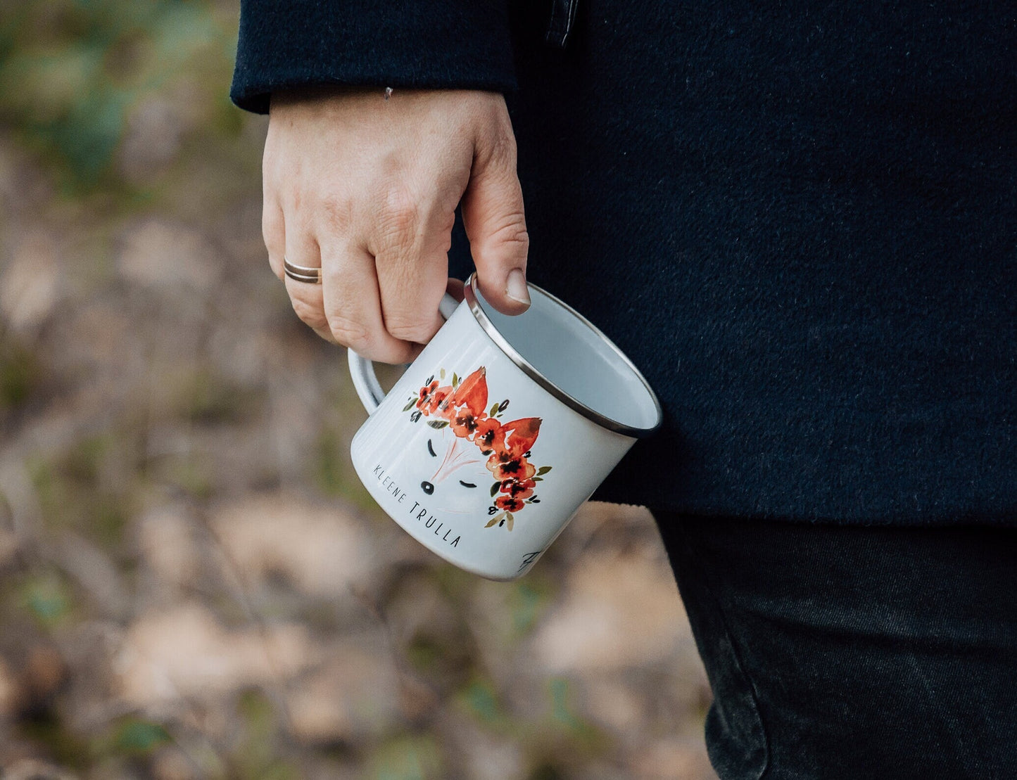 Emaille Tasse personalisiert - Fuchs "kleene Trulla"