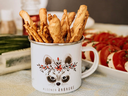 Emaille Tasse personalisiert - Waschbär "kleener Rabauke"