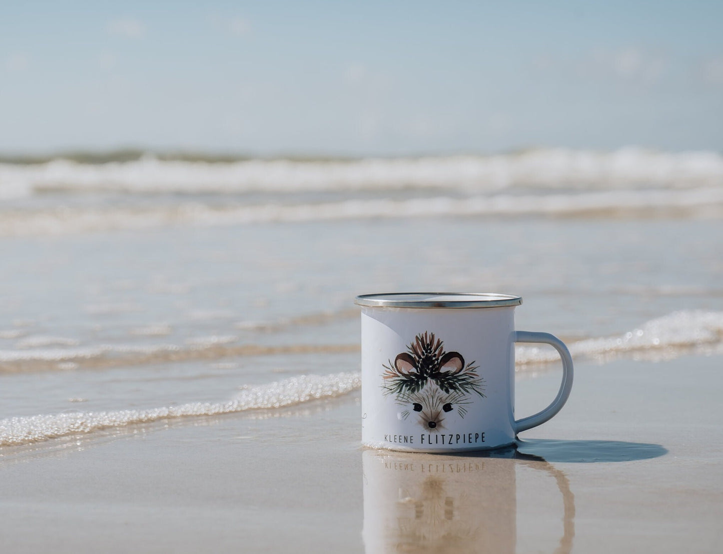 Emaille Tasse personalisiert - Igel "kleene Flitzpiepe"