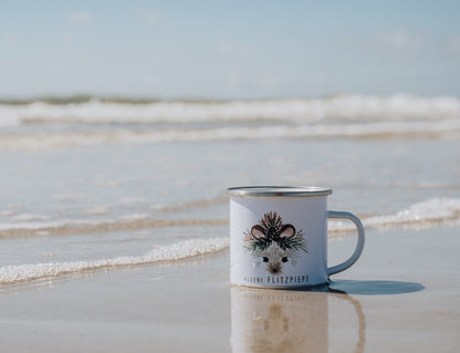 Emaille Tasse personalisiert - Igel "kleene Flitzpiepe"
