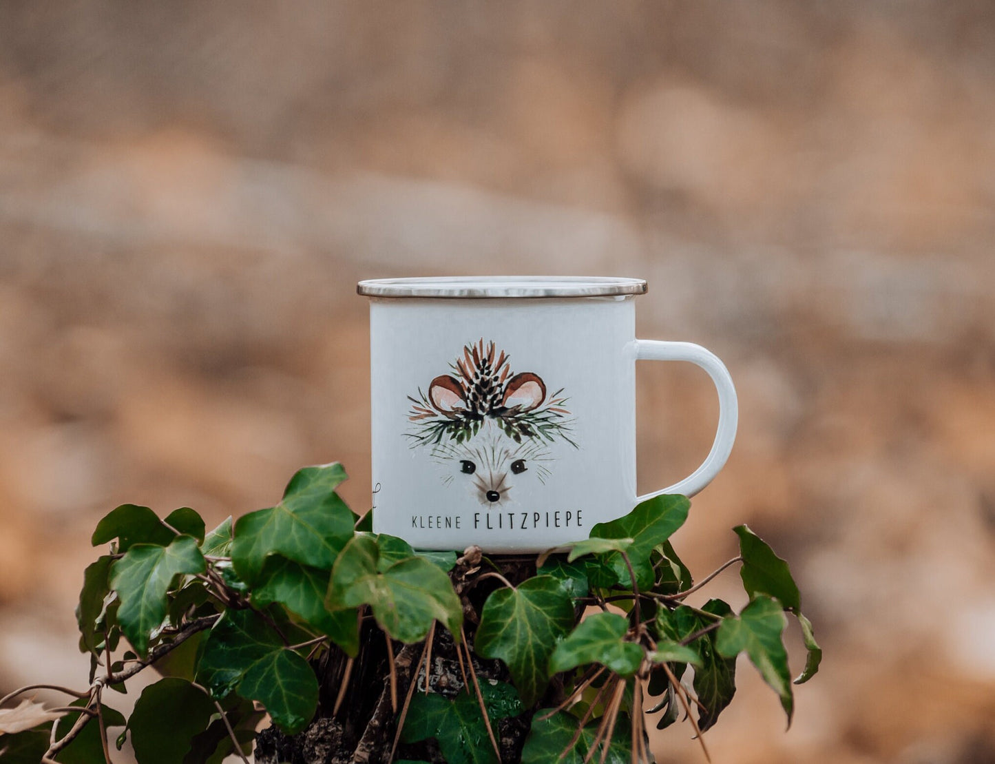 Emaille Tasse personalisiert - Igel "kleene Flitzpiepe"