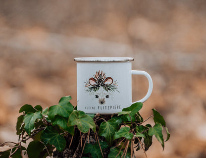 Emaille Tasse personalisiert - Igel "kleene Flitzpiepe"