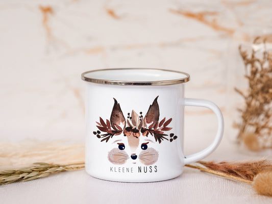 Emaille Tasse personalisiert - Eichhörnchen "kleene Nuss"